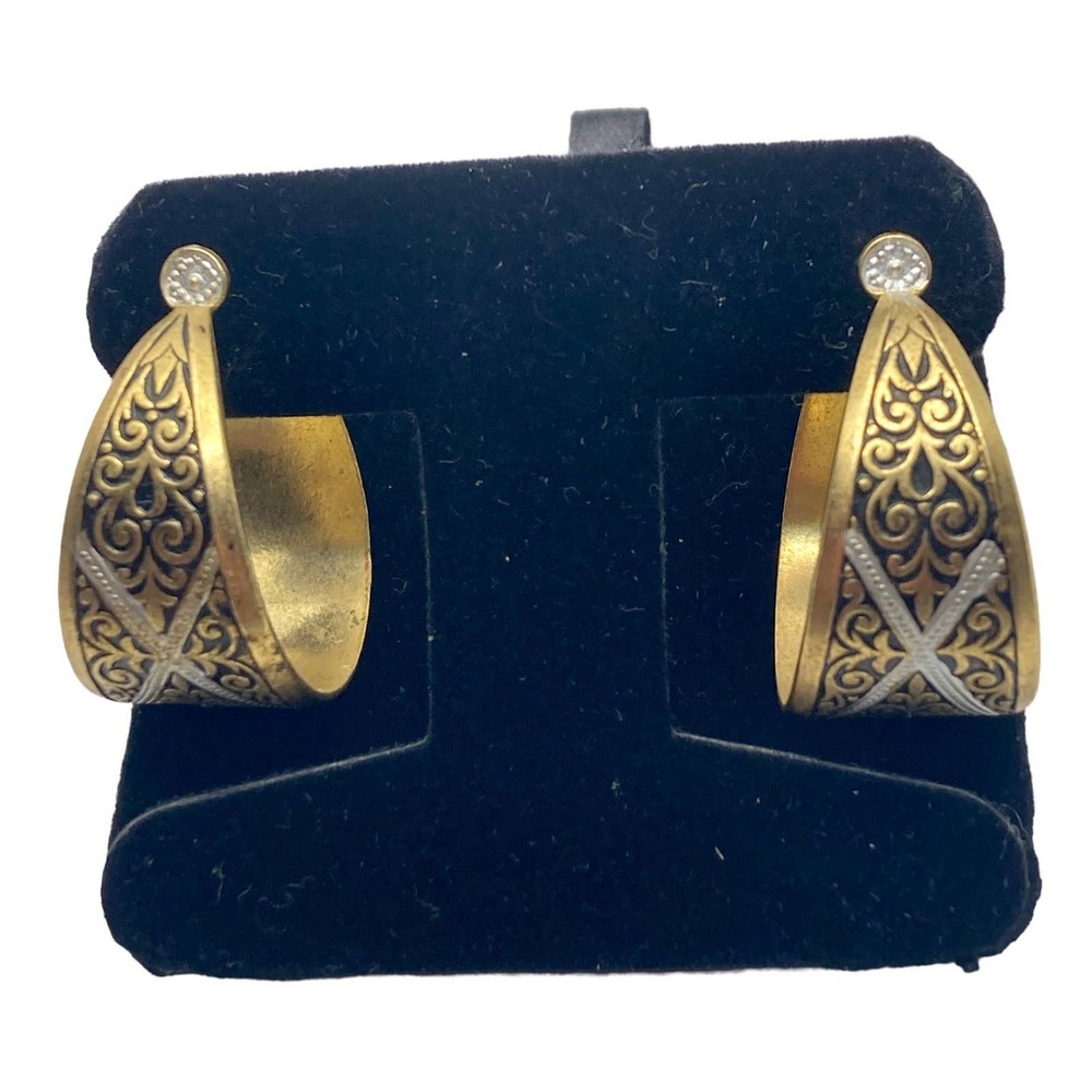 Vintage‎ Damascene Hoop Screwback Earrings